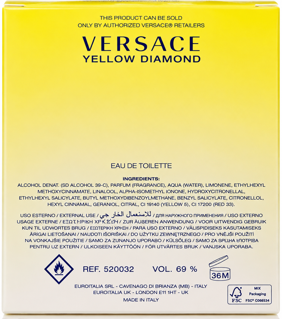 Versace Yellow Diamond EDT 3.0 oz / 90 ml – Women's Luxury Perfume Spray for Women